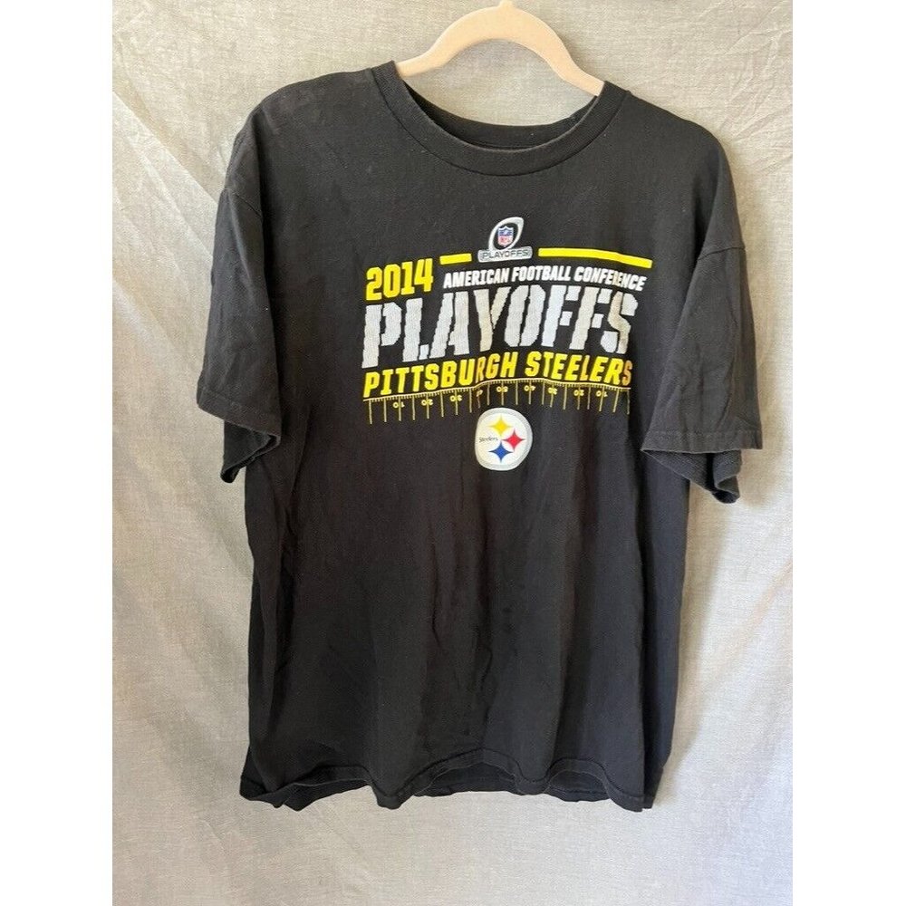 2014 Pittsburg Steelers NFL Playoffs Shirt Adult XL Black Logo Pullover Tee Mens